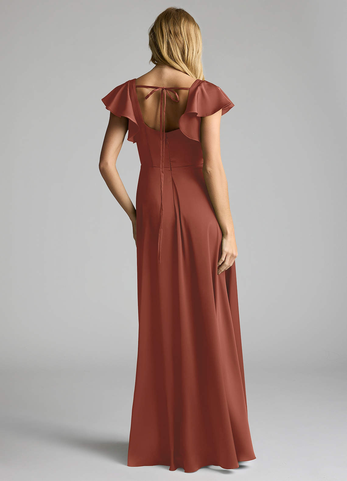 Azazie Bondi Bridesmaid Dresses Auburn A-Line Bow Stretch Satin Dress image3