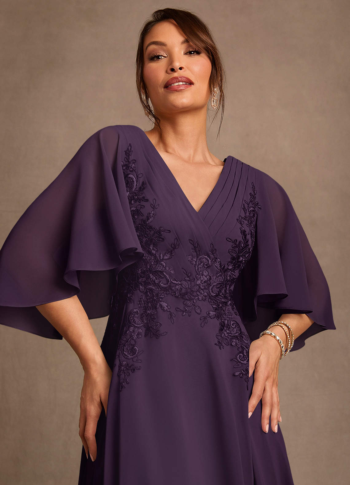 Azazie Tilda Mother of the Bride Dresses Plum A-Line Lace Chiffon Dress image4