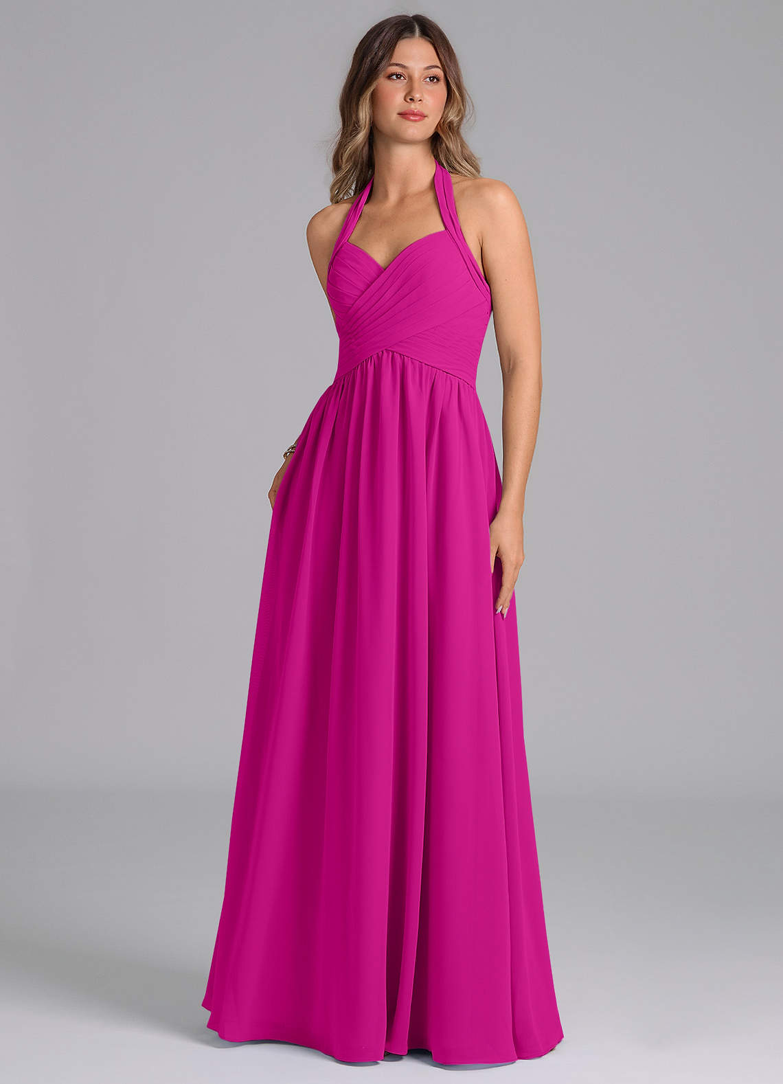 Azazie Darlyn Bridesmaid Dresses Fuchsia A-Line Pleated Chiffon Dress image1