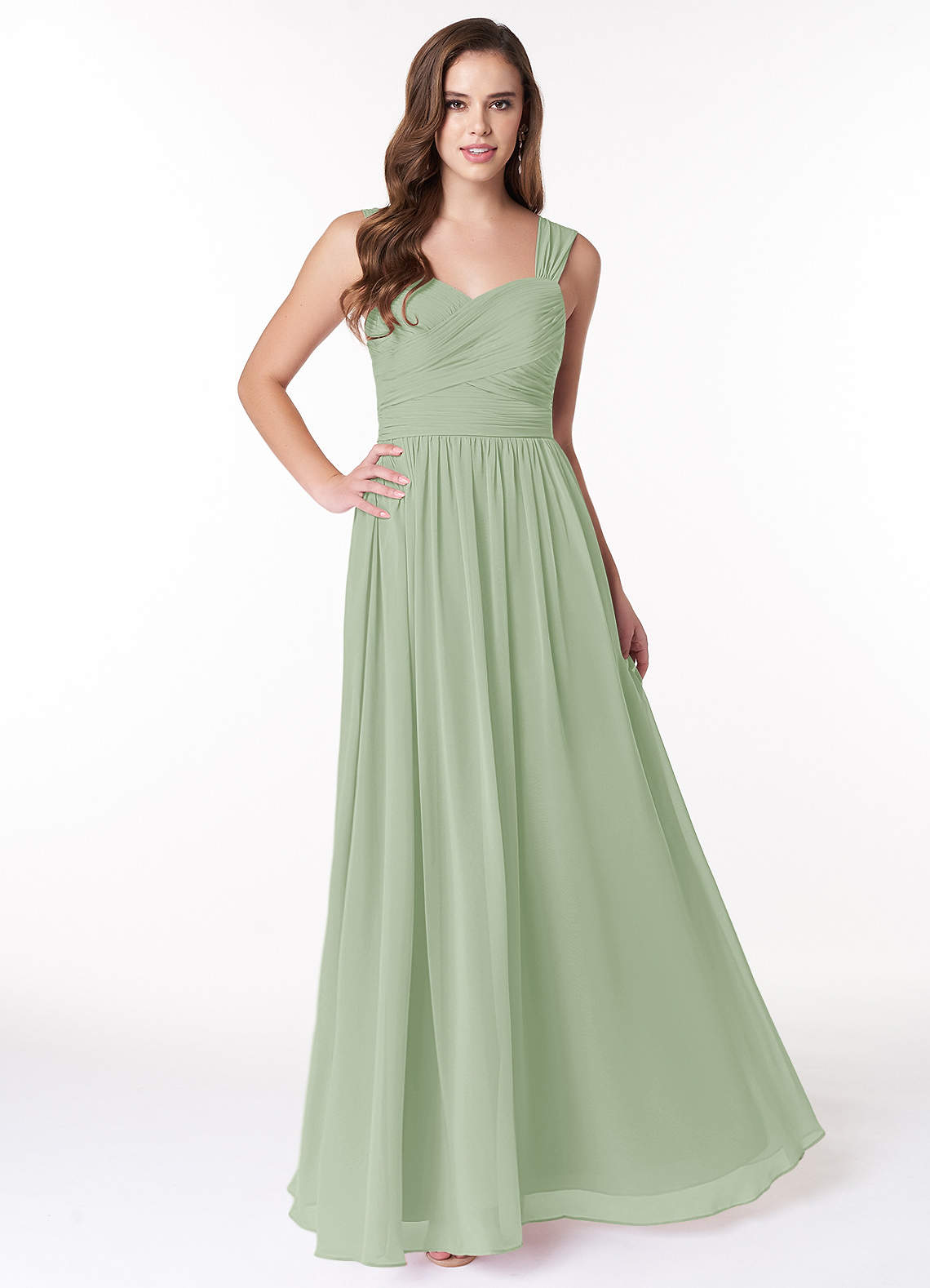 Azazie Zapheira Bridesmaid Dresses Dusty Sage A-Line Ruched Chiffon Dress image1
