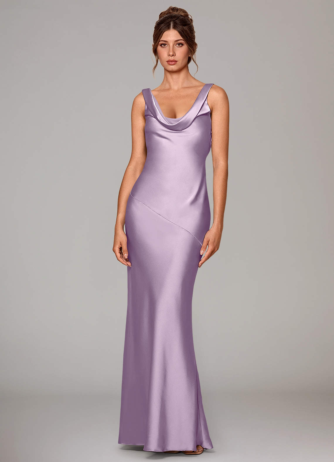 Azazie Rylina Bridesmaid Dresses Frosted Lilac Mermaid Stretch Satin Dress image1