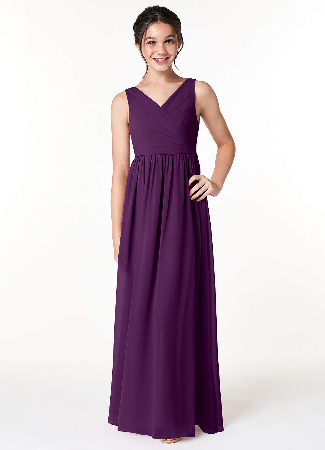 Azazie Sawyer Junior Grape A-Line Pleated Chiffon Dress image1