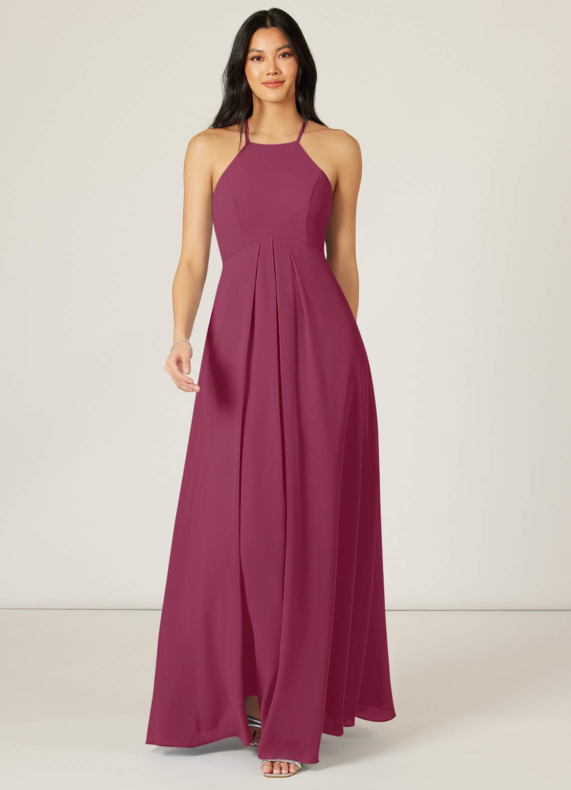 Azazie Sarah Bridesmaid Dresses Mulberry Empire Pleated Chiffon Dress image1
