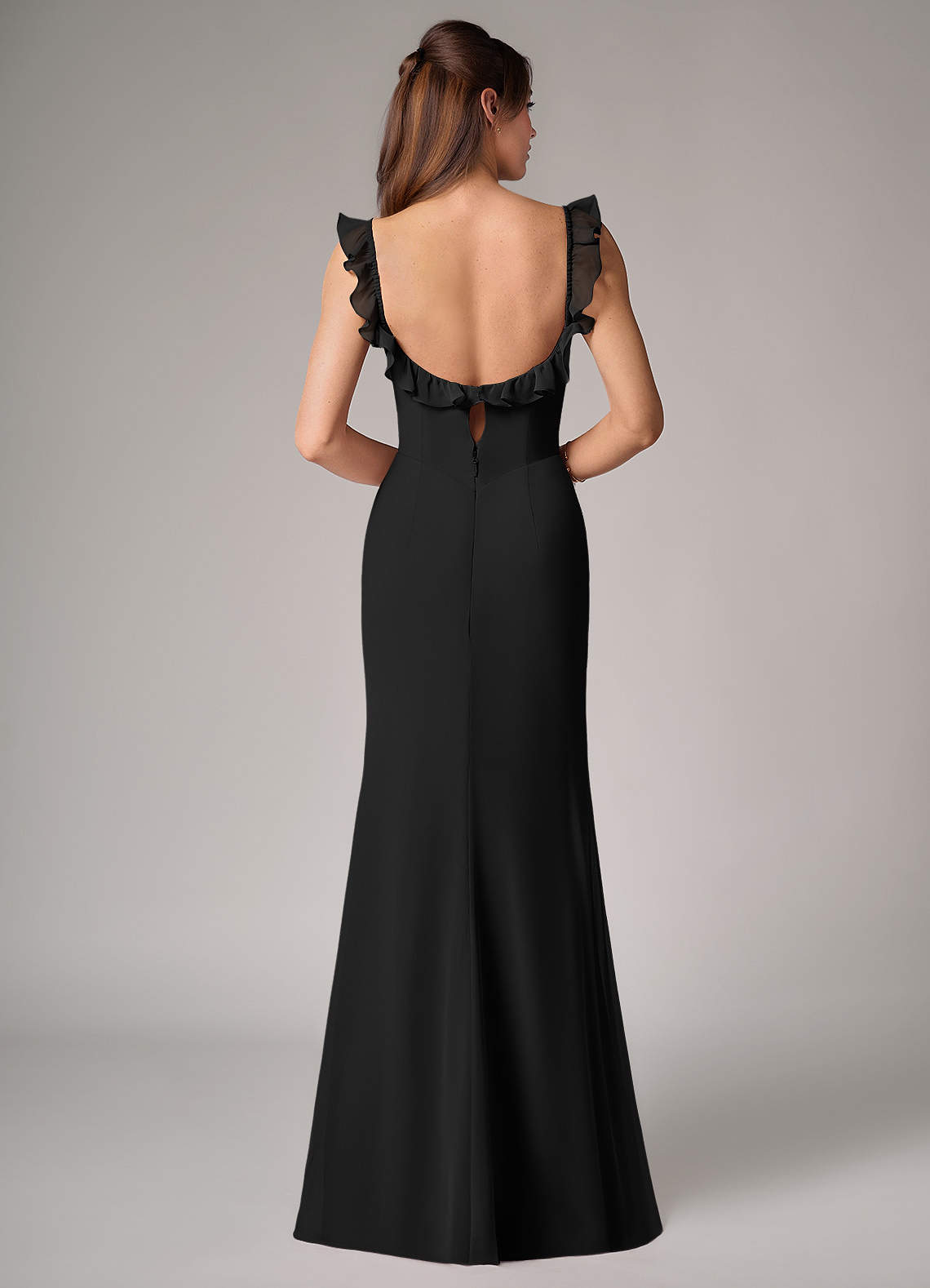 Azazie Callie Essayer des robes à la maison Robe Sirène Convertible en Mousseline de soie Fente Latérale Noir image1