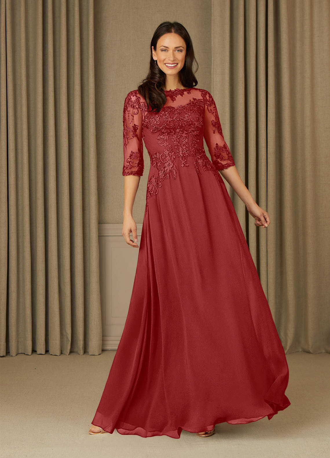 Azazie Dorella Mother of the Bride Dresses Rust A-Line Lace Chiffon Dress image1