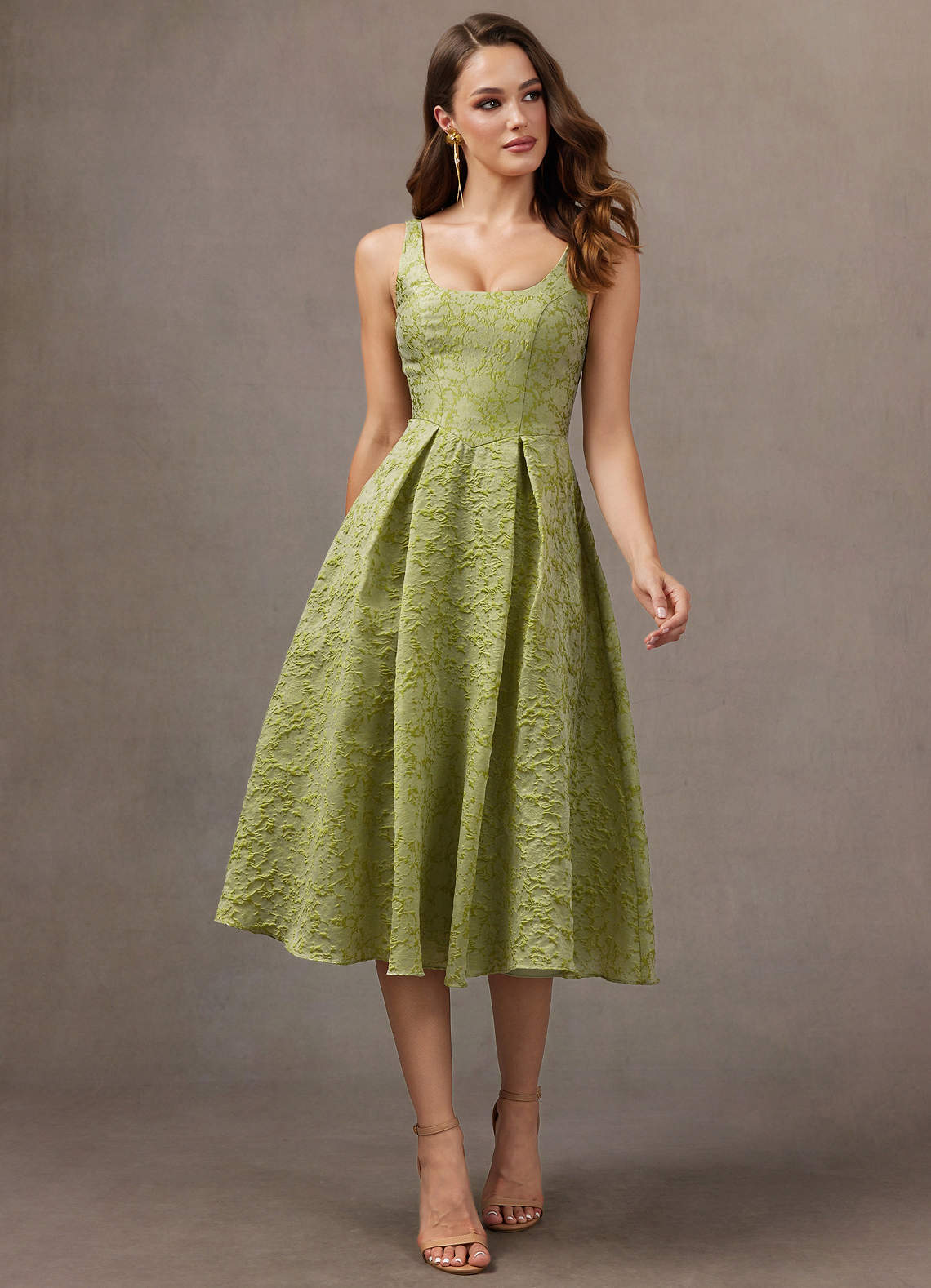 chartreuse midi dress Karen Millen Viscose Woven Printed Cowl Neck Midi Dress in Chartreuse