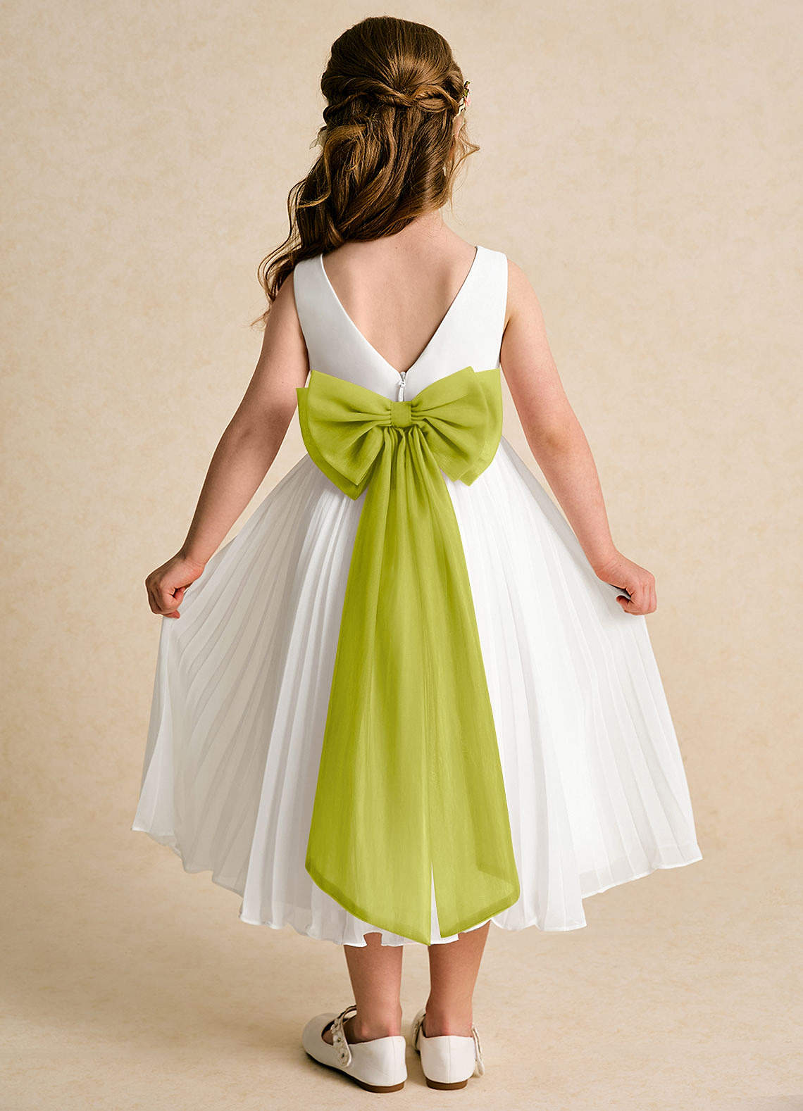 Azazie Margot Ivory Lemongrass A-Line Pleated Chiffon Dress | Azazie