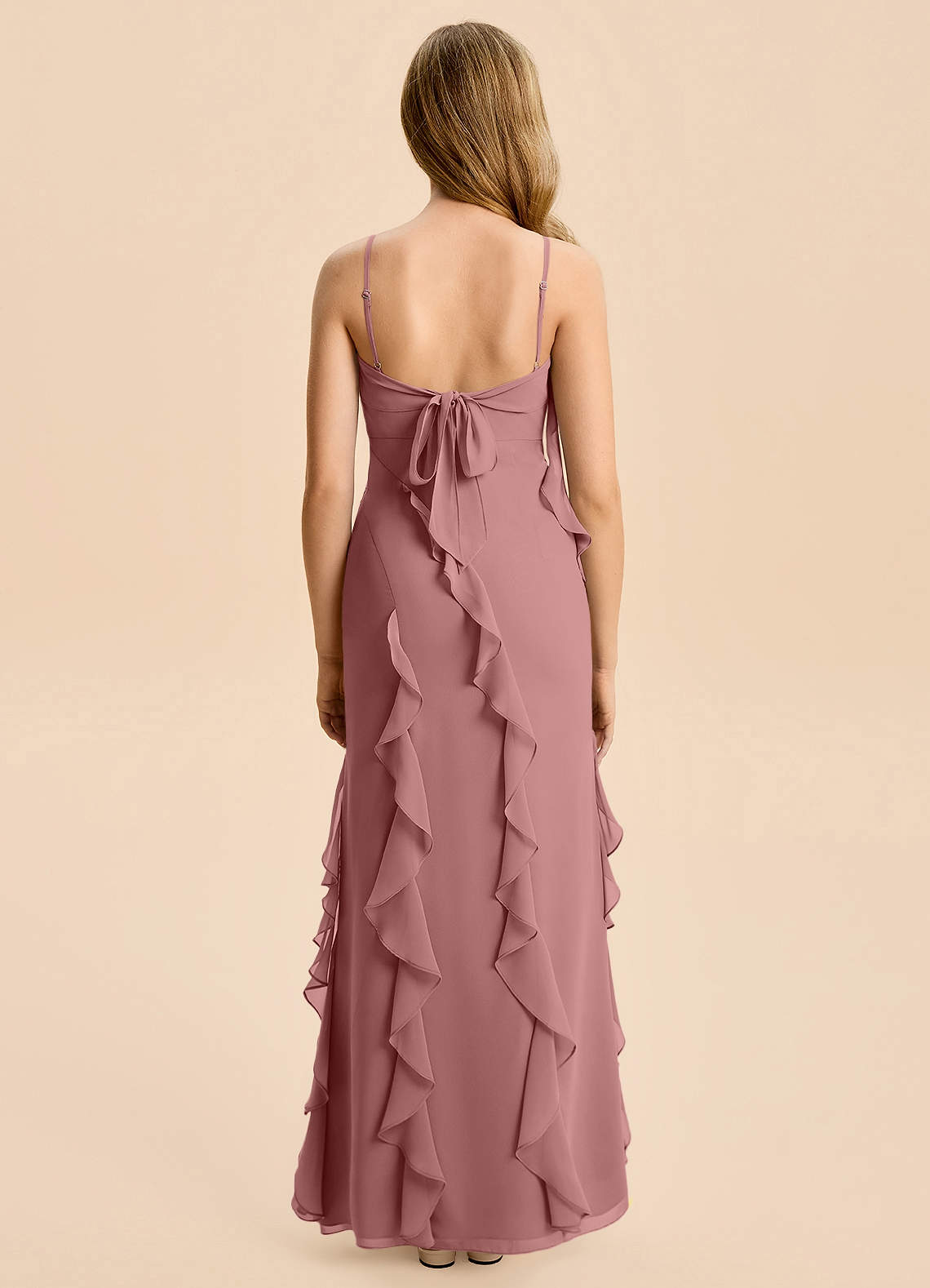 Azazie Phoebe Junior Skede Ruchede Chiffon Gulv-længde Junior brudepige Kjole image1