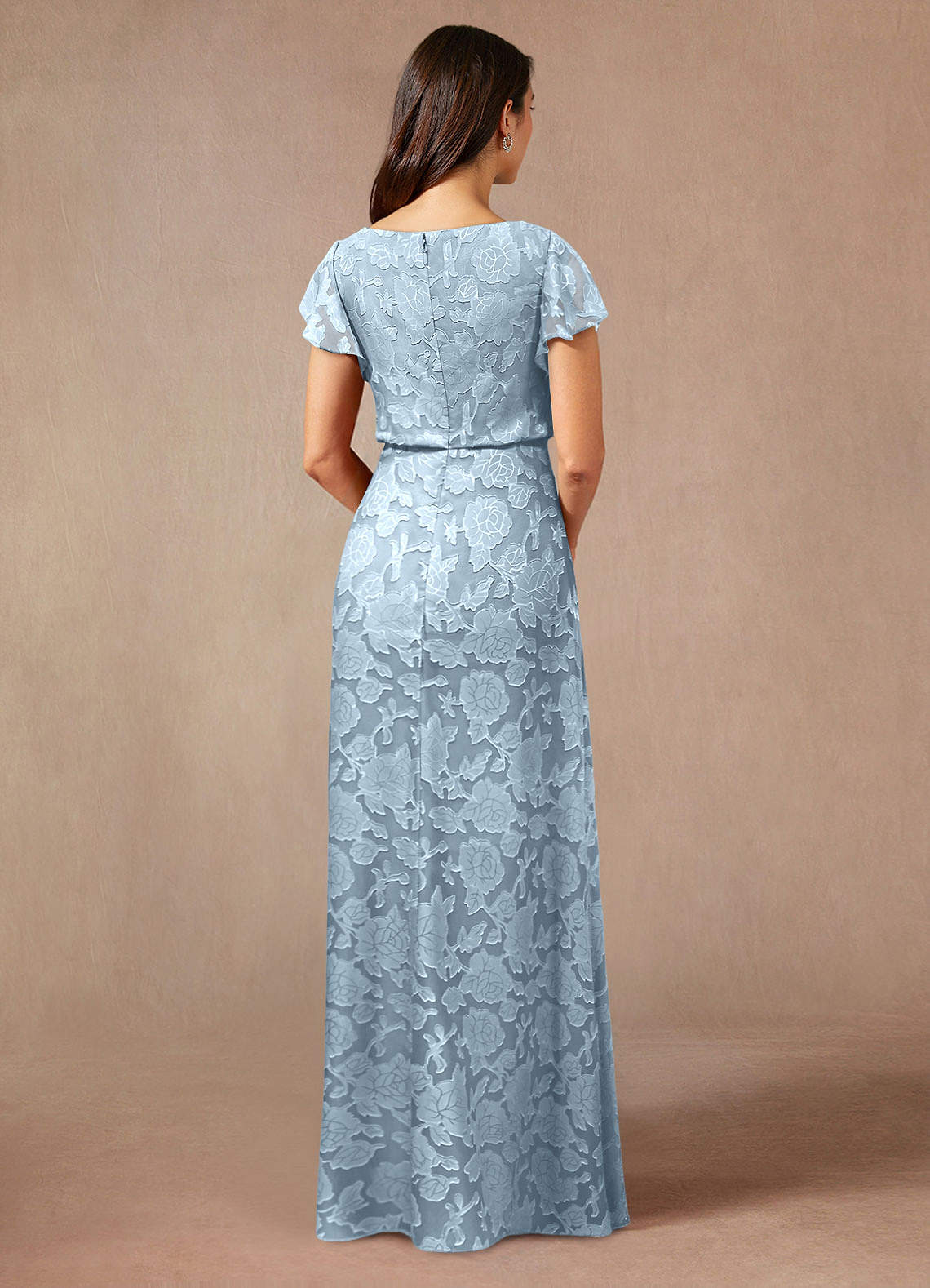 Azazie Lehi vestidos de madre de la novia Vestido de Azul Cielo de Devorado Floral de Corte En A con Cuello de barco image1