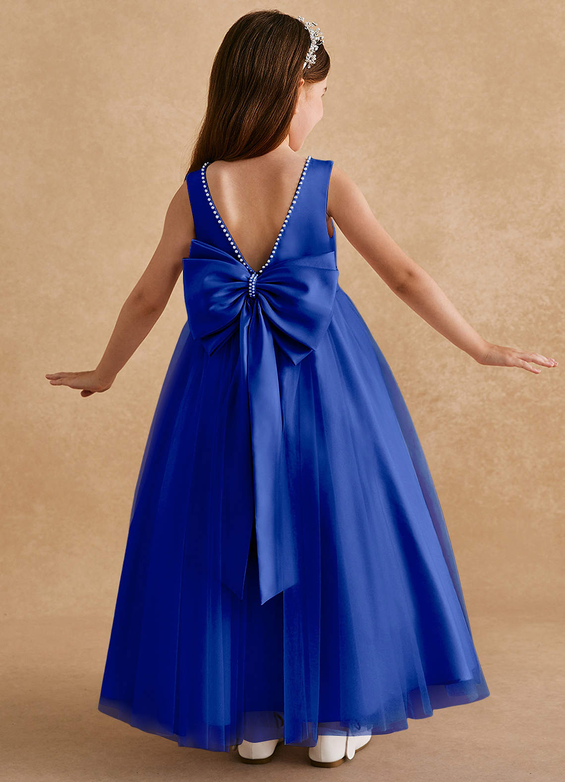 blue bow back dress Baby Blue Bow Satin Maxi Gown | Fishtail main image 0