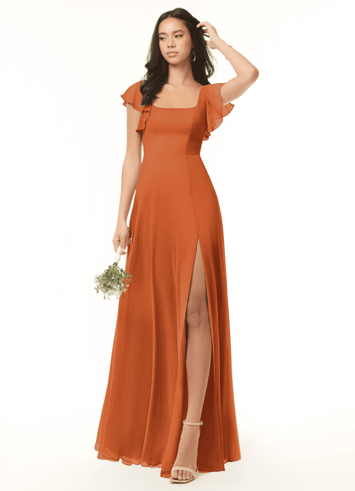 Azazie A-Line Square Neck Floor-Length Chiffon Bridesmaid Dresses - cinnamon