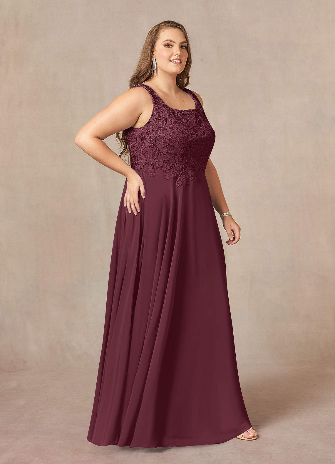 Azazie Kana Cabernet A-Line Scoop lace Chiffon Dress | Azazie