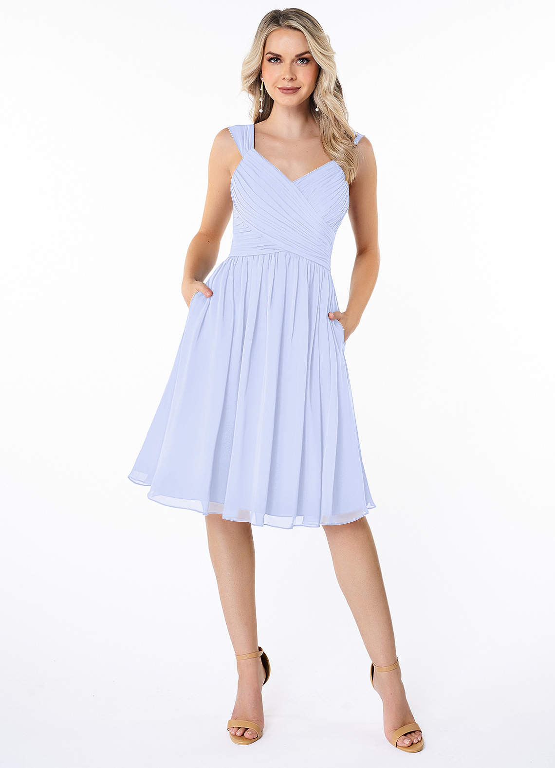 Azazie Angie Bridesmaid Dresses A-Line Pleated Chiffon Knee-Length Dress image1