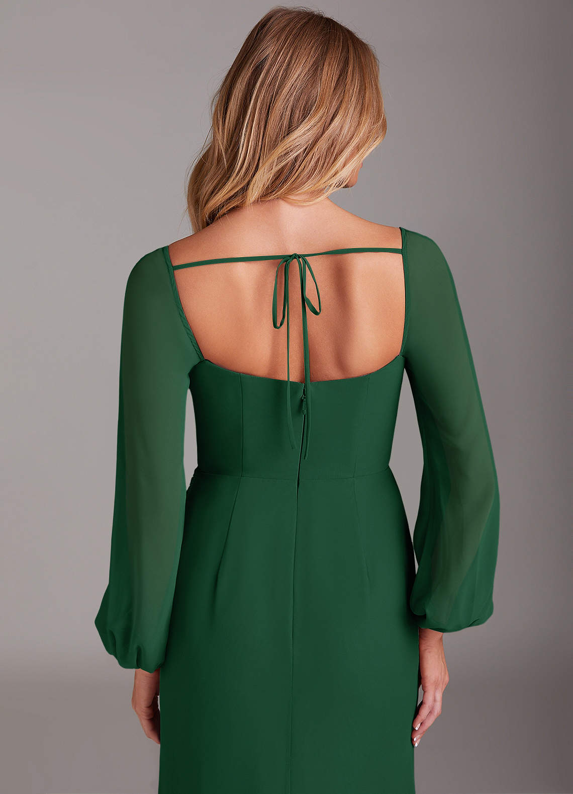 Azazie Sheath Cowl Neck Long Sleeve Floor-Length Chiffon Bridesmaid Dresses - Dark Green