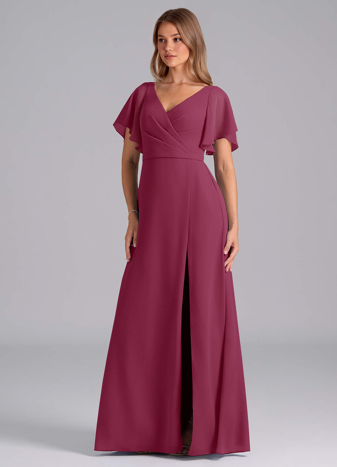 Azazie Ambrosia Robes de demoiselle d'honneur Robe Trapèze en Mousseline de soie Plissée Mûre image1