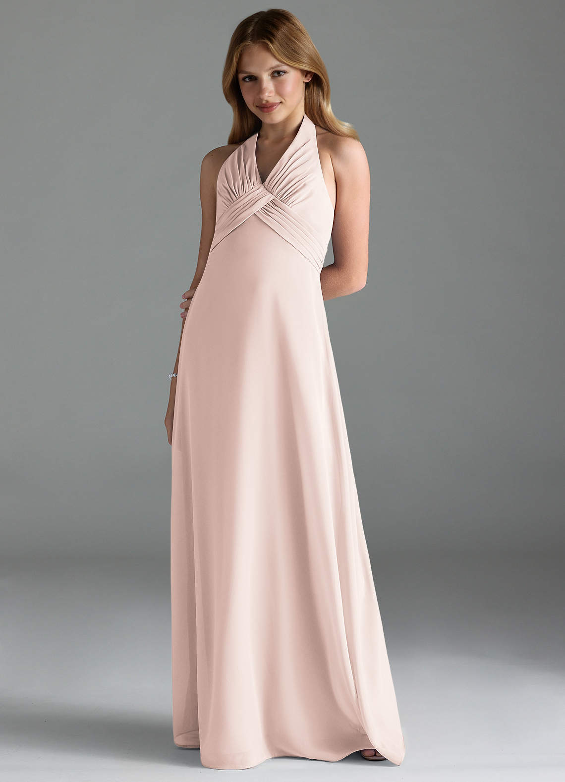 Azazie Tessie Junior Rose Petal A-Line Pleated Chiffon Dress image1