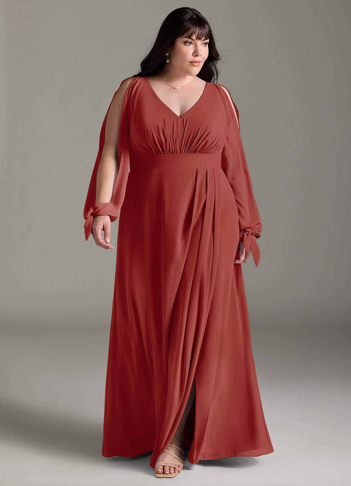 knee length dresses for ladies Long Sleeve Velvet Bridesmaid Dresses V-Neck
