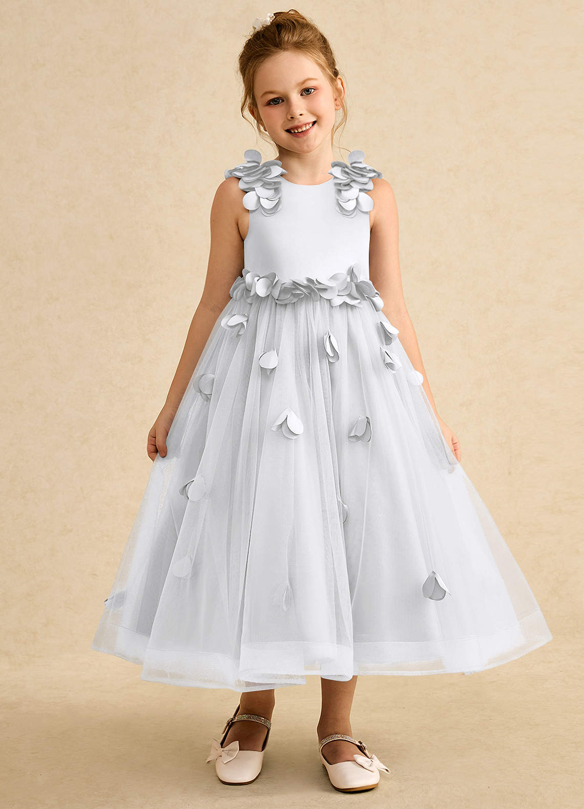 Azazie Atta Flower Girl Dresses White A-Line One Shoulder Tulle Dress image1