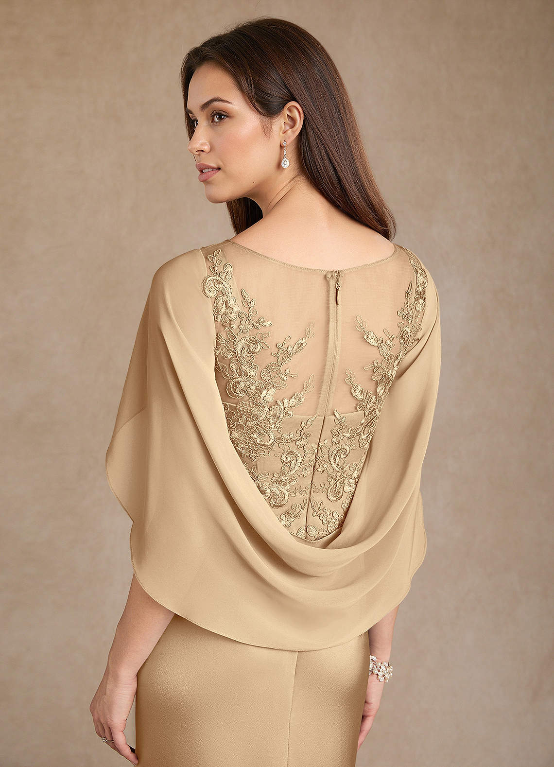 Azazie Hera Mother of the Bride Dresses Champagne A-Line Lace Stretch Satin Dress image5