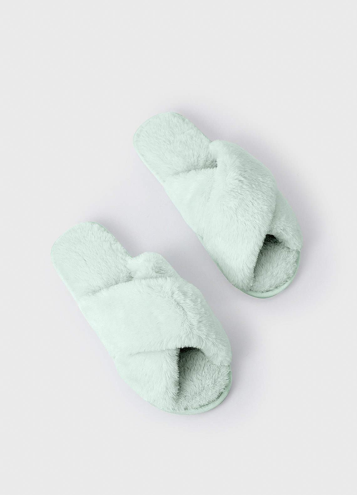 front Chaussons duveteux à bandes croisées de couleurs assorties