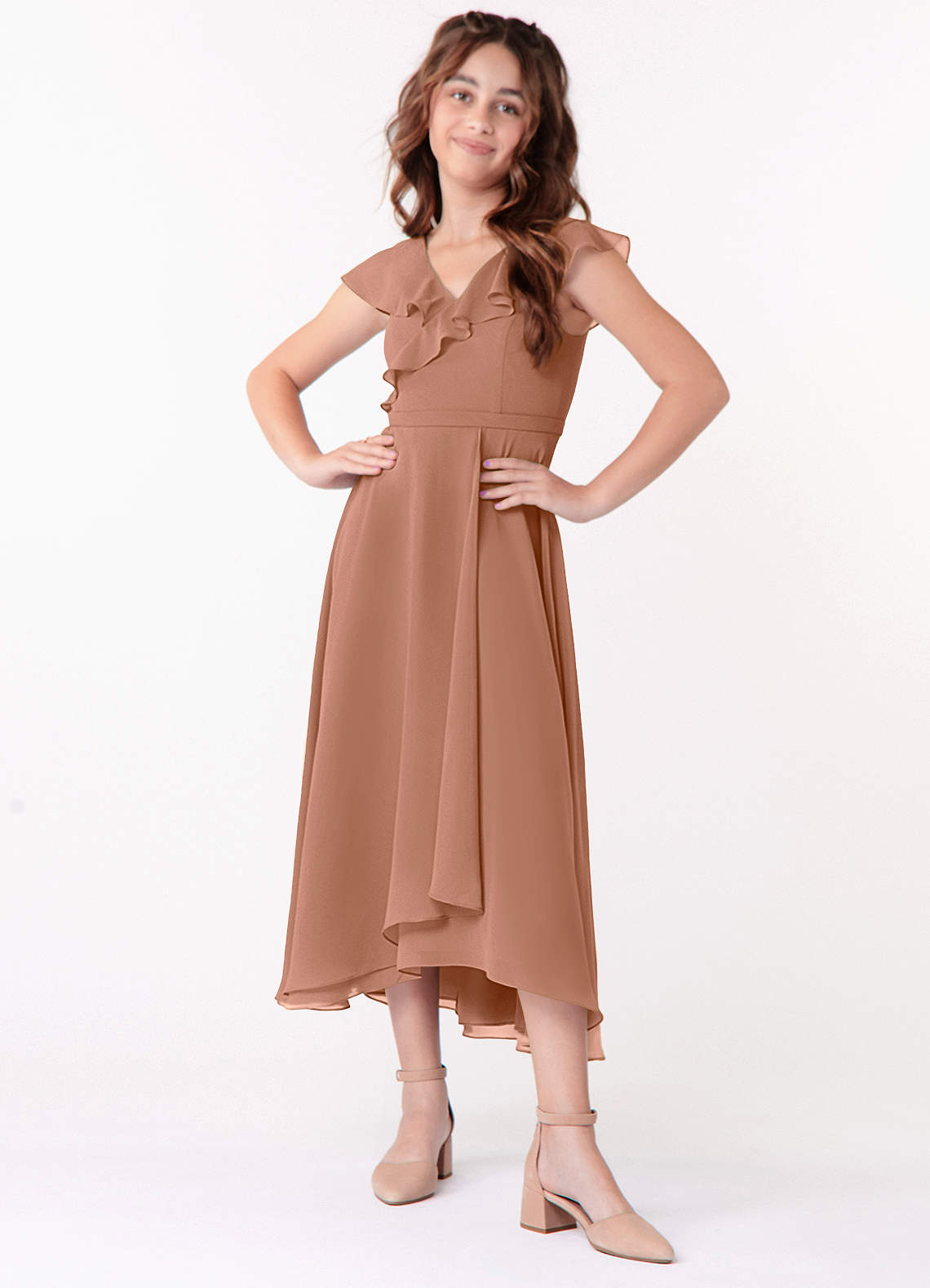 Azazie Posie Junior Bronzer A-Line Ruched Chiffon Dress image1
