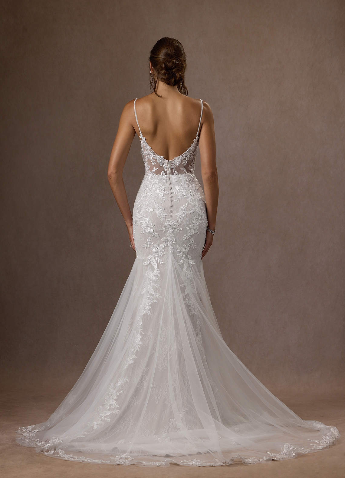 Azazie Leonie Wedding Dresses Diamond White Mermaid V-Neck Sequins Tulle Dress image8