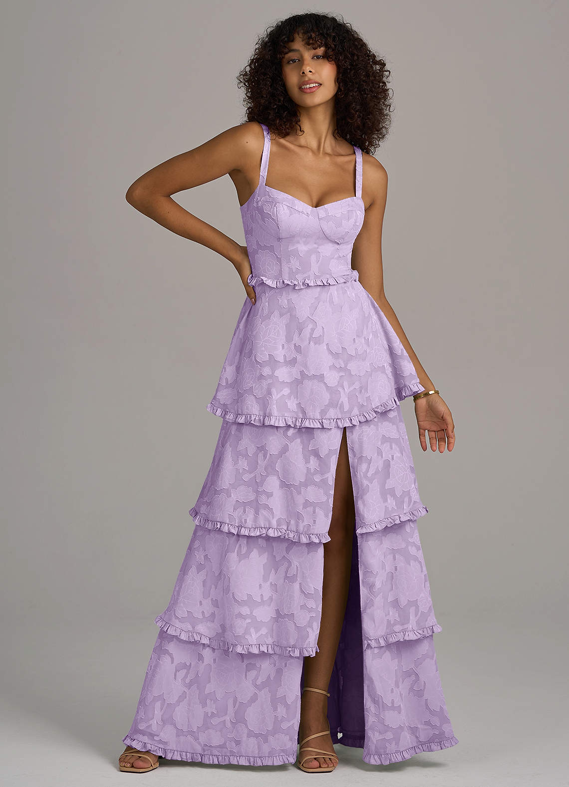 Azazie Romie Bridesmaid Dresses Lilac A-Line Corset Floral Burnout Dress image1