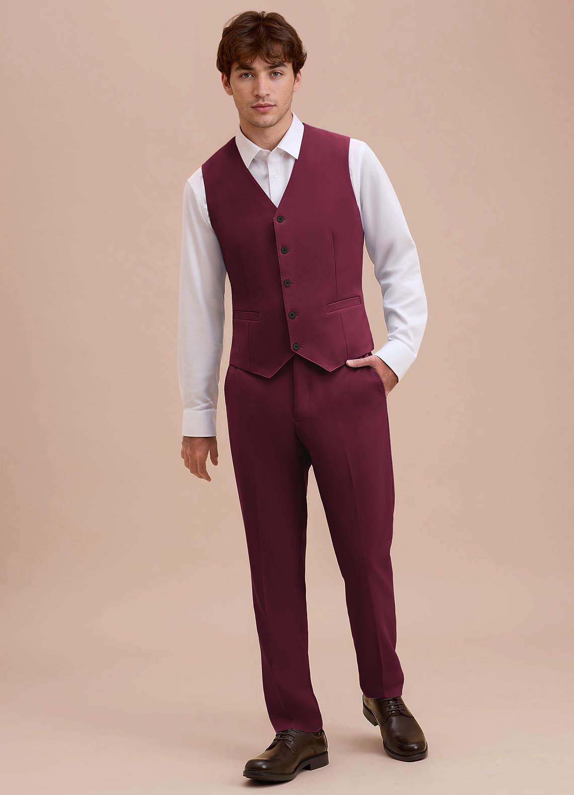 front Ethan Burgundy Refined Weave Suit Vest