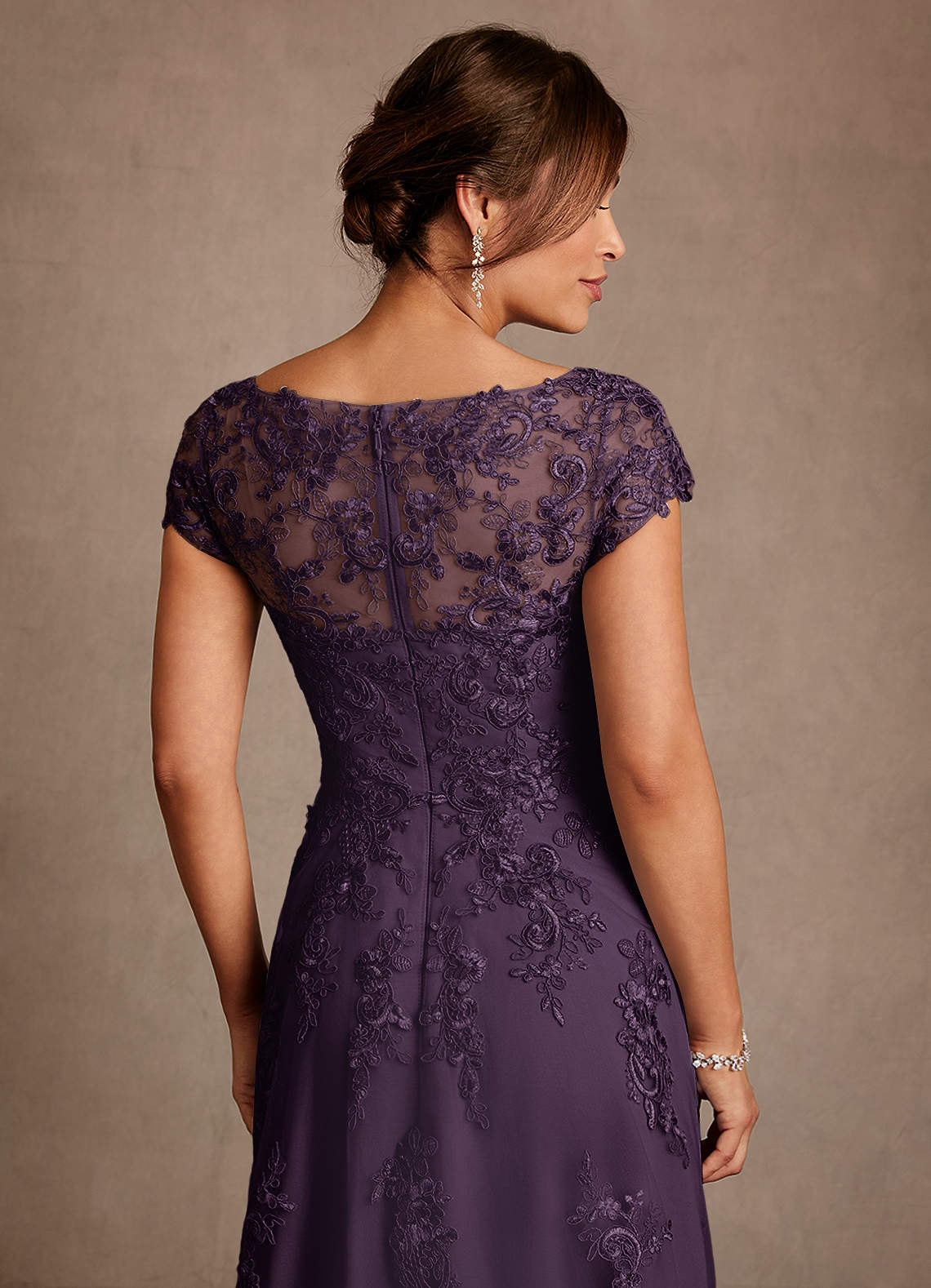 Azazie Jolanda Mother of the Bride Dresses Plum A-Line Lace Dress image5