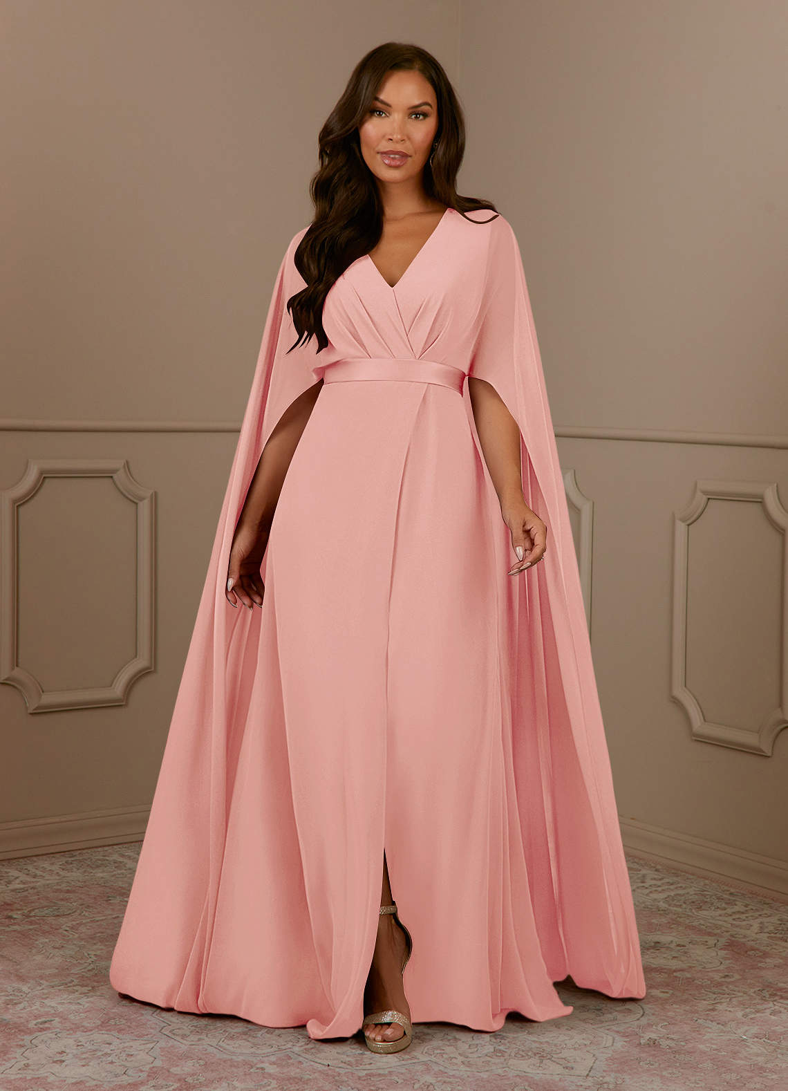 Azazie Isa Robe Trapèze en Mousseline de soie Col V plissé Rosette