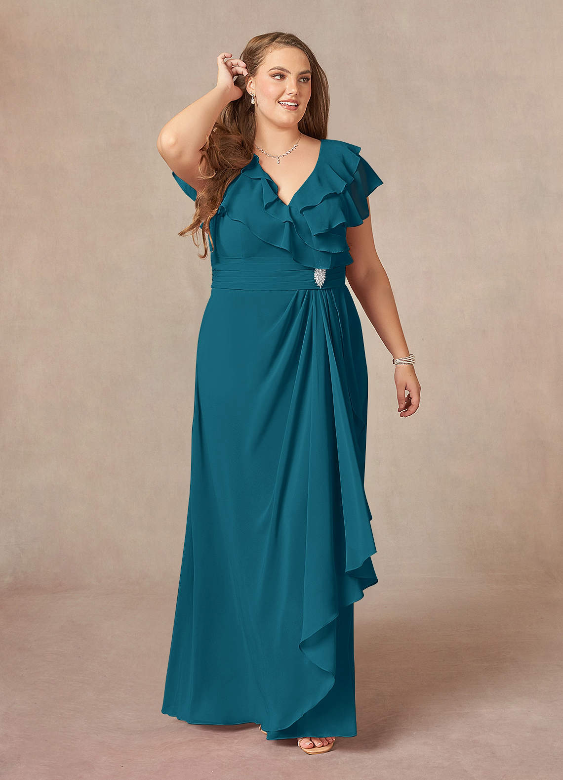 Azazie Snapdragon Abiti per la Madre della Sposa Abito A-Line in Chiffon Increspato con Scollo a V Blu Inchiostro image1