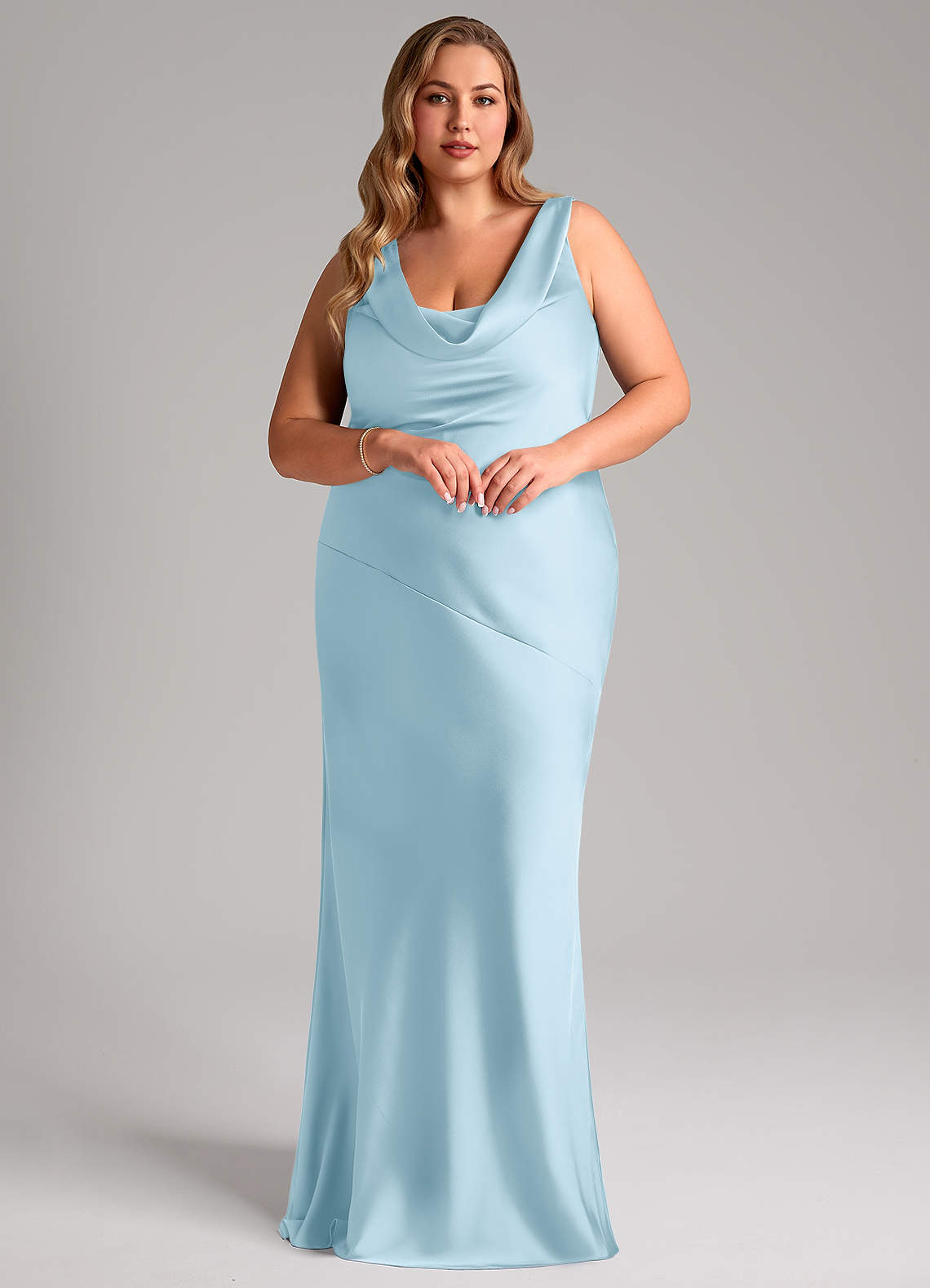 Azazie Rylina Bridesmaid Dresses Sky Blue Mermaid Stretch Satin Dress image8
