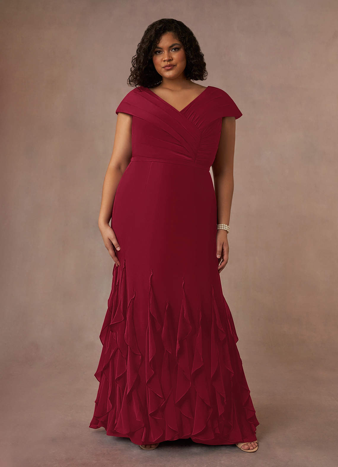 Azazie Bailora Abiti per la Madre della Sposa Abito Sirena in Chiffon Increspato Borgogna image1