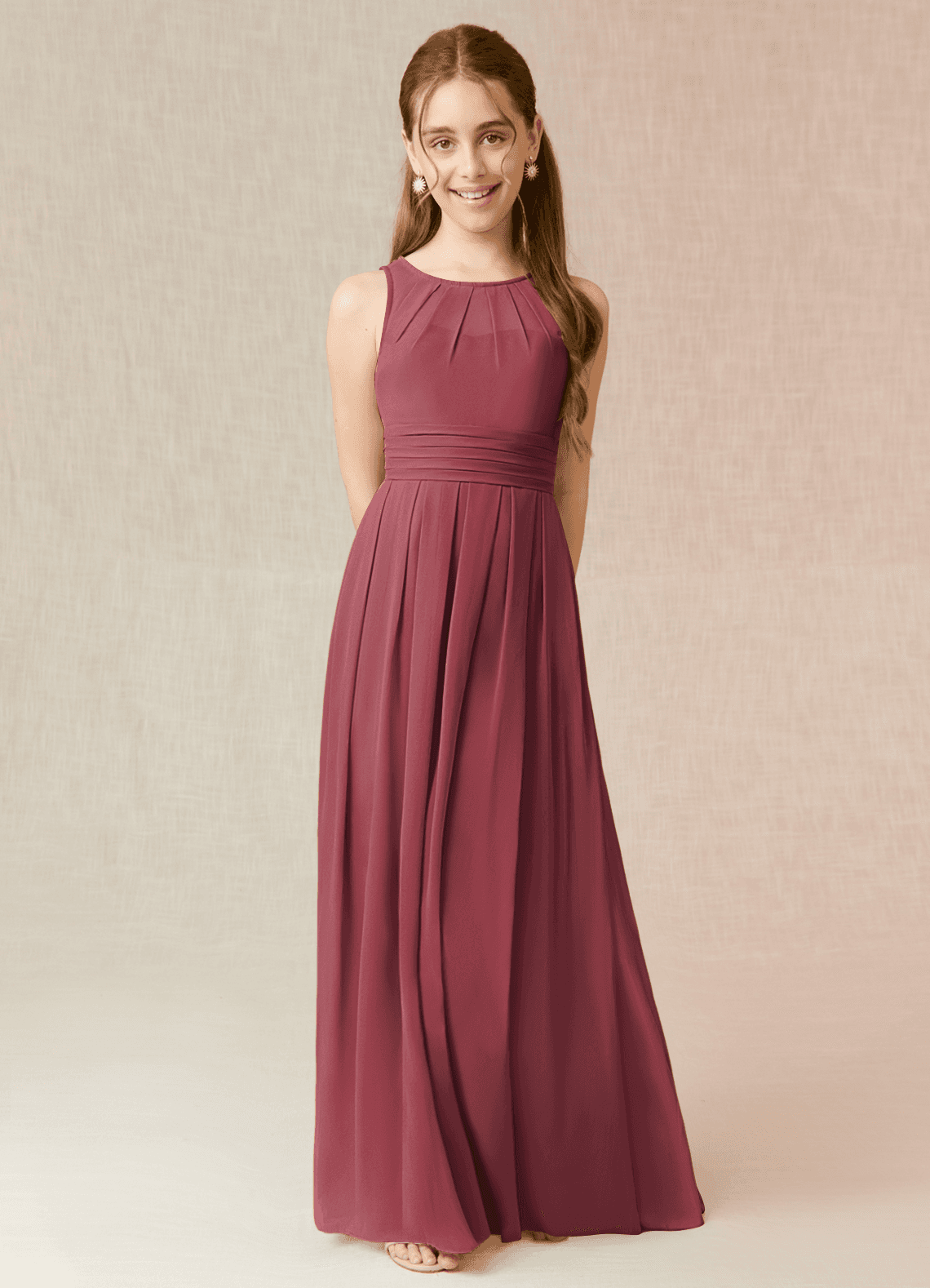 Azazie Bibiane Junior A-Linie Plissee Chiffon Kleid Merlot image1