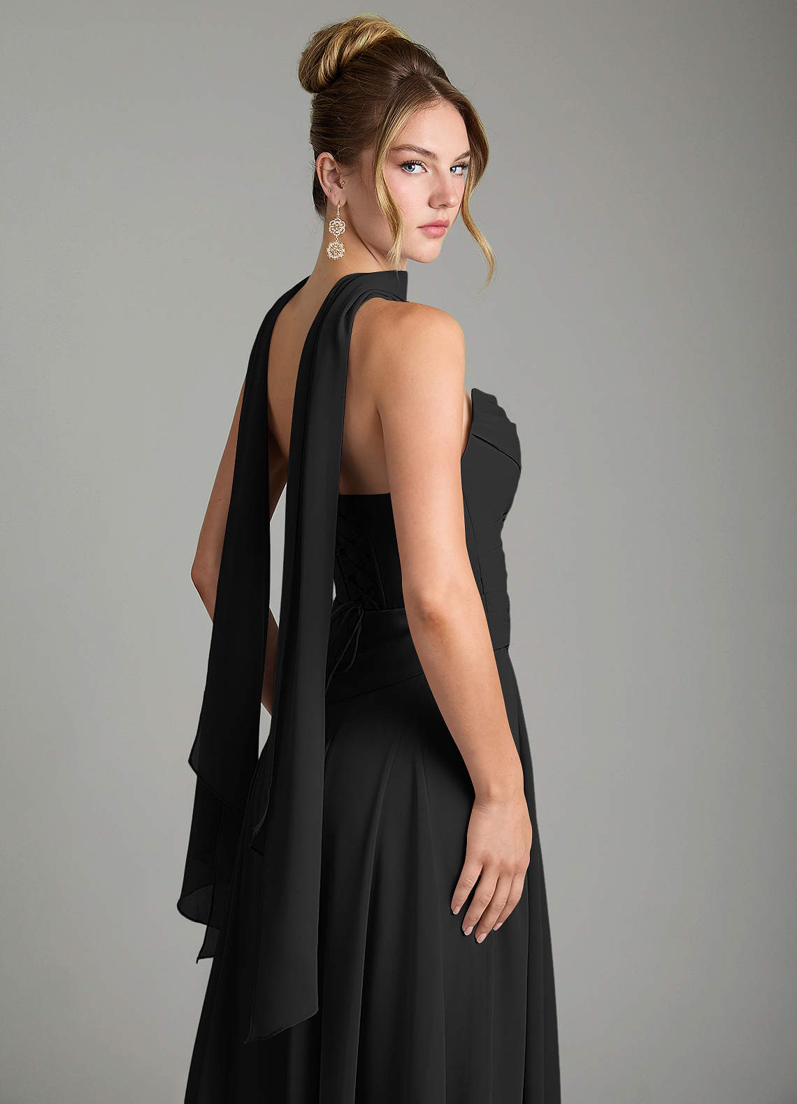 Azazie Gabriela Bridesmaid Dresses Black A-Line Corset Chiffon Dress image11