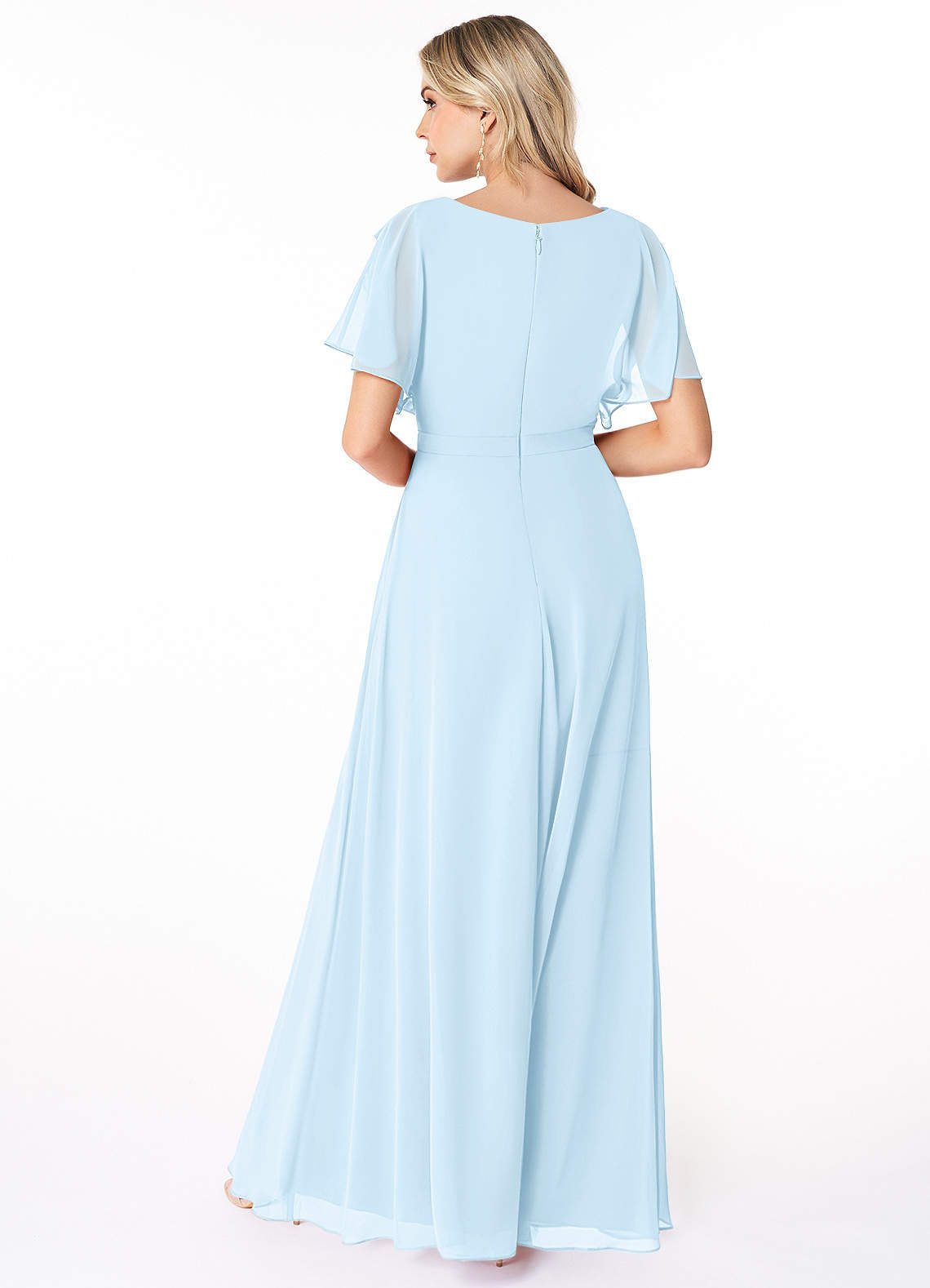 Azazie Aaliyah Modest Bridesmaid Dresses A-Line Scoop Pleated Chiffon Floor-Length Dress image1