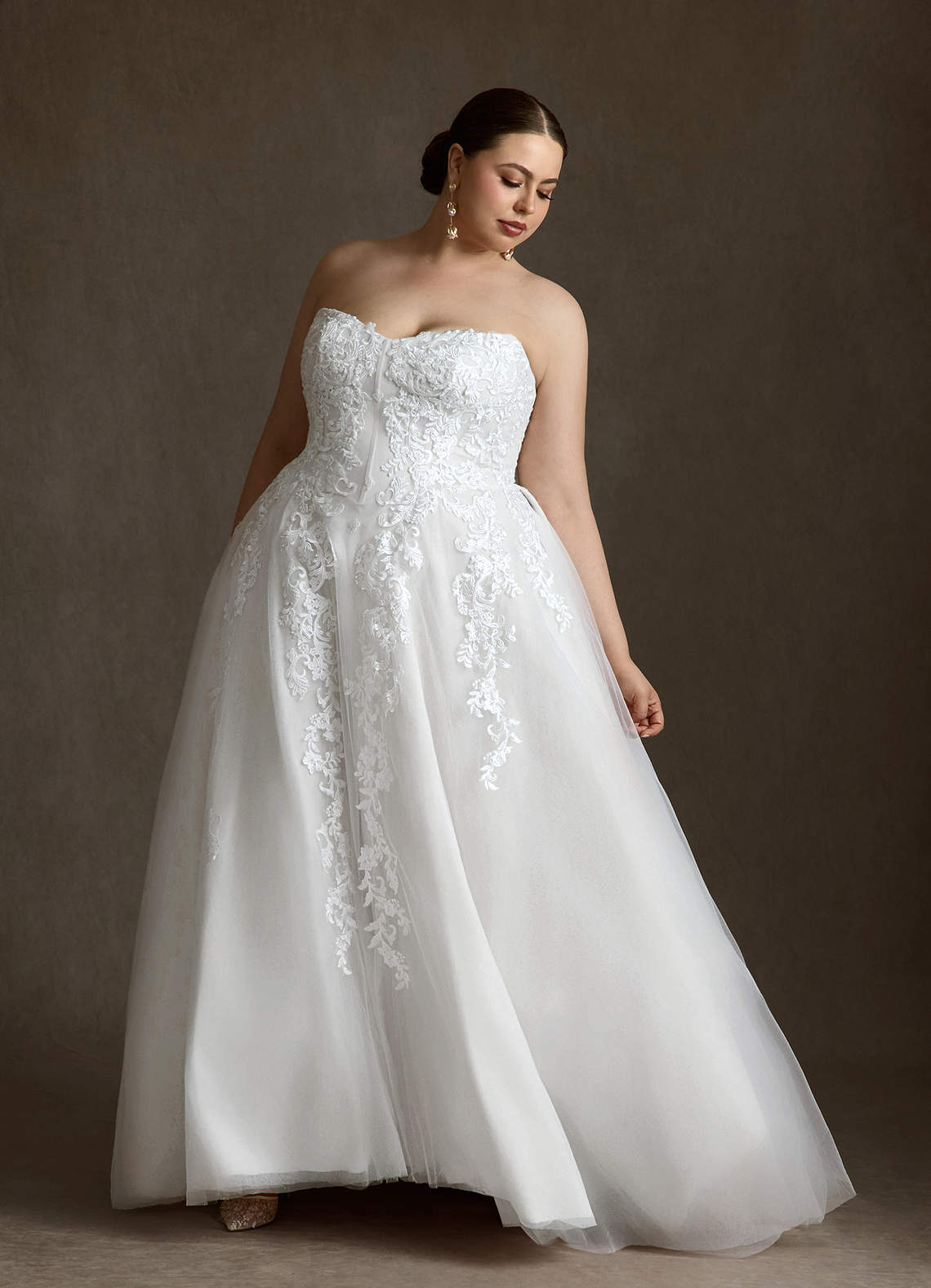 Azazie Sonnet Wedding Dresses Diamond White Ball-Gown Strapless Lace Dress image1