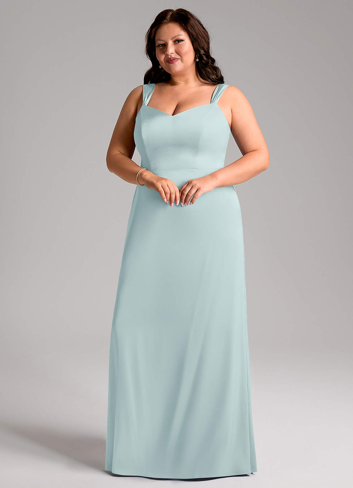 Azazie Denice Brautjungfernkleider Etui Plissee Stretch-Satin Kleid Nebel image1