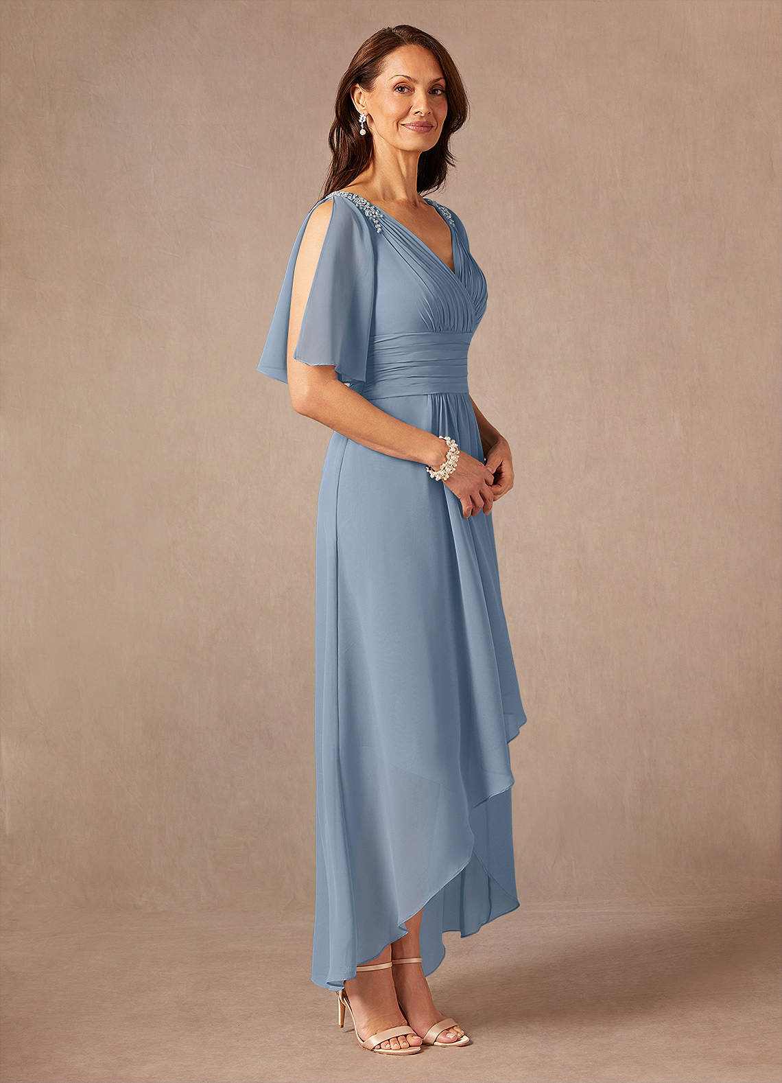 Azazie Pascual Mother of the Bride Dresses Dusty Blue A-Line Pleated Chiffon Dress image5