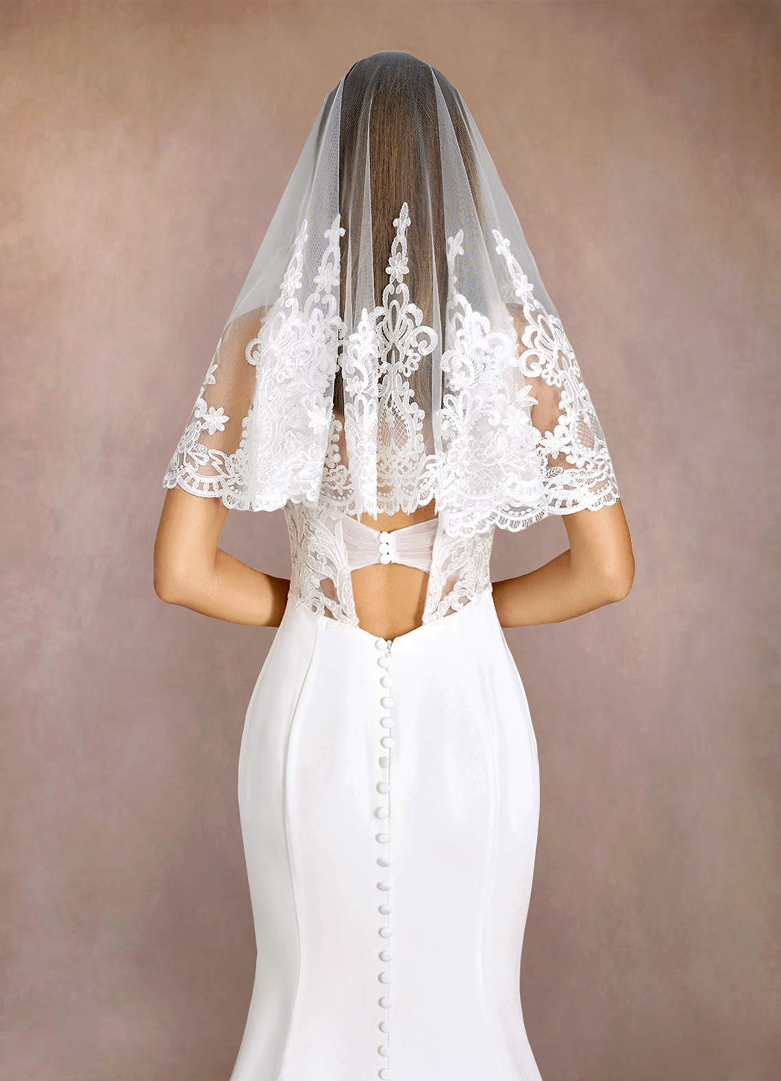 front Princess Lace Elbow Veil With Blusher