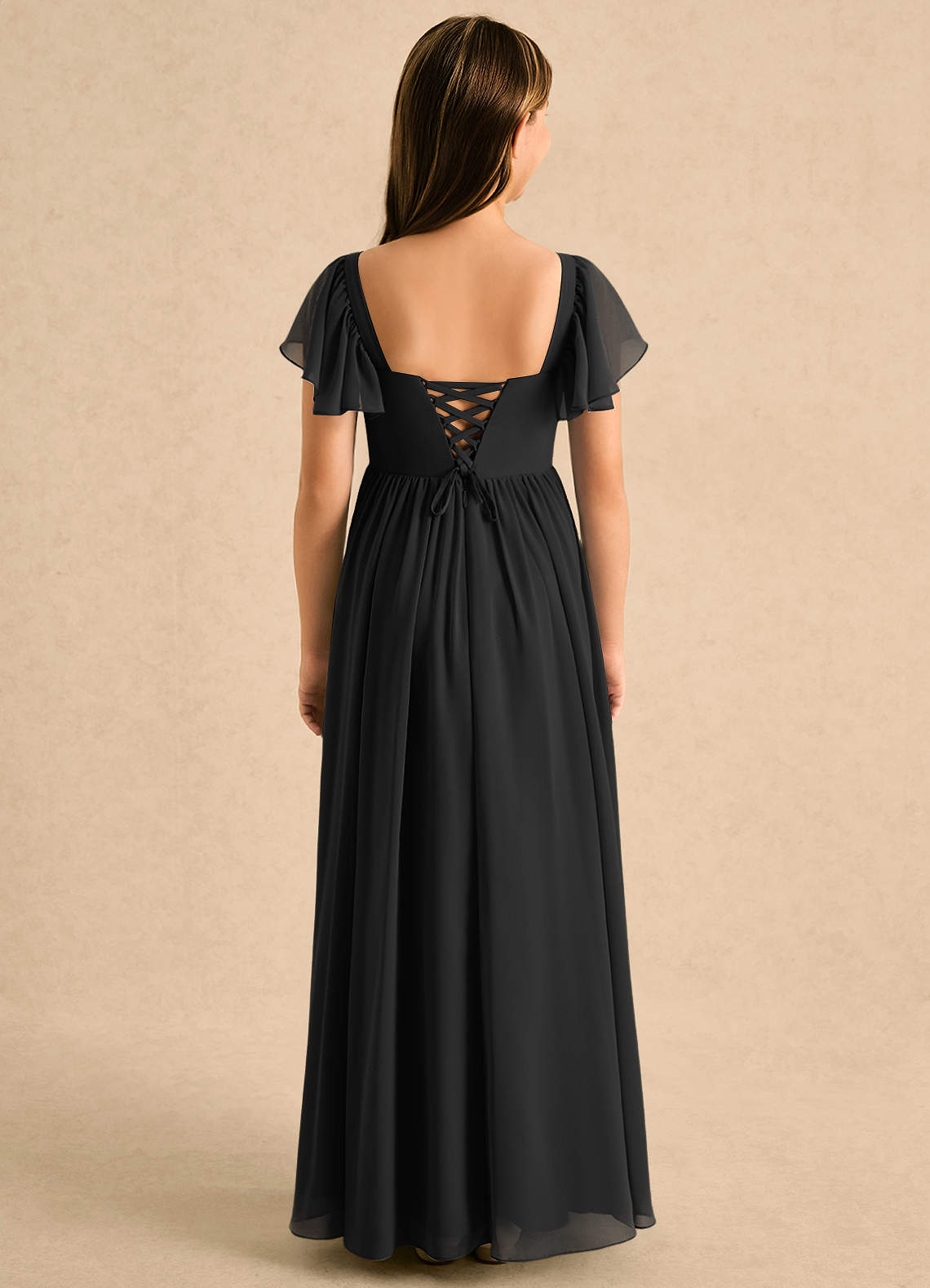 Azazie Patsy Girls Formal Black A-Line Sweetheart Neckline Chiffon Dress