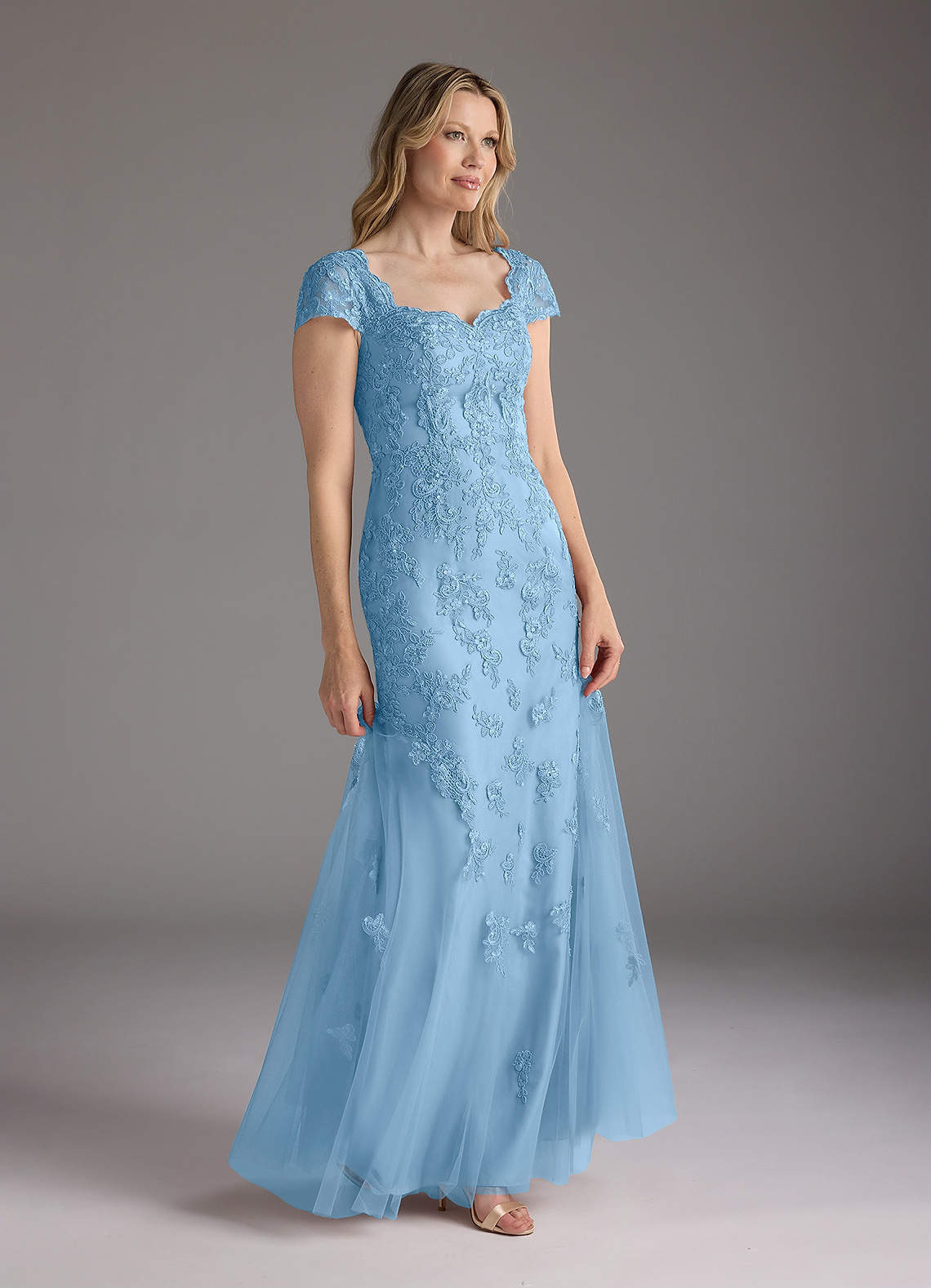 Azazie Marbella Mother of the Bride Dresses Steel Blue Mermaid Queen Anne Sequins Lace Dress image2