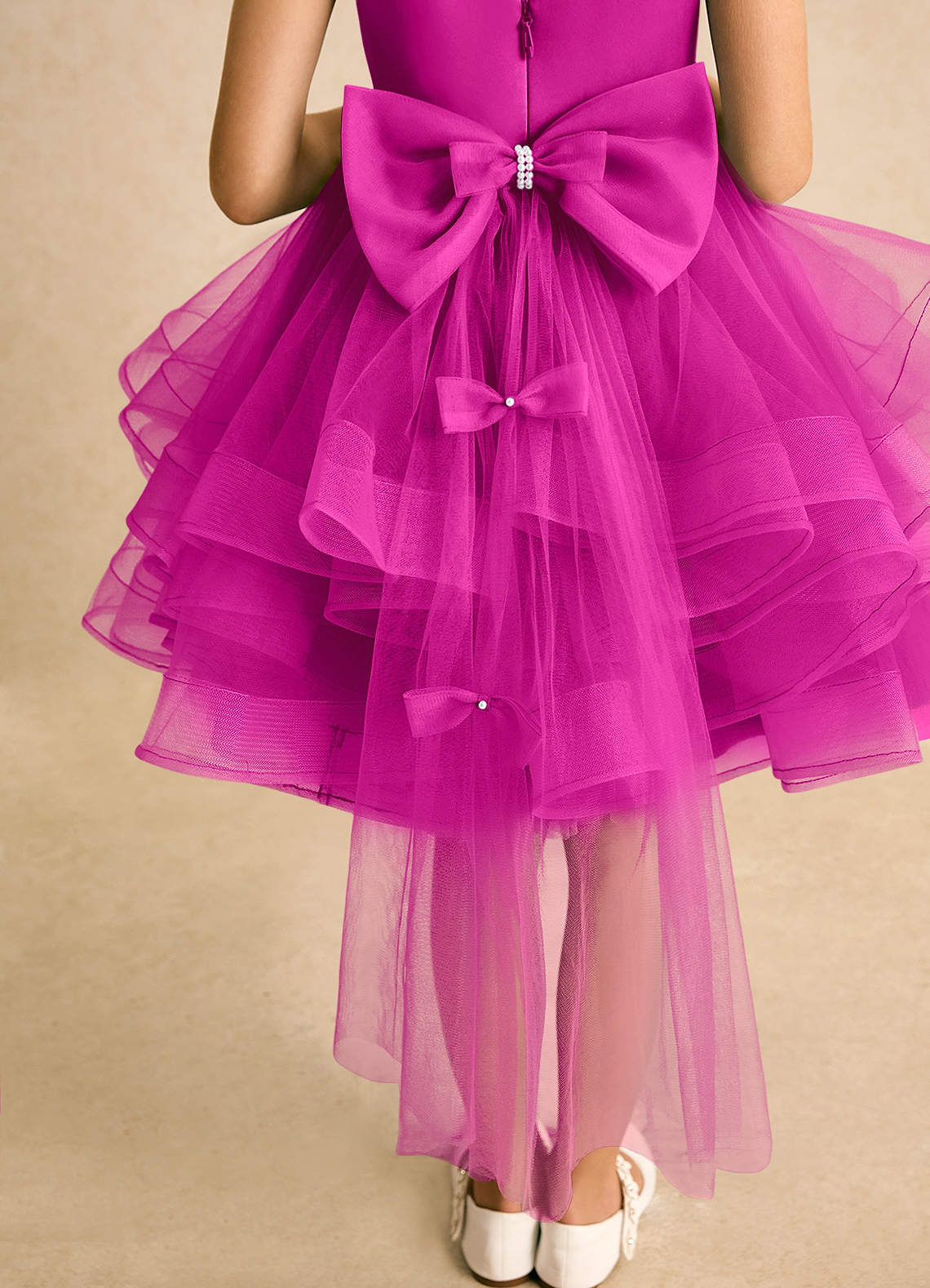 Azazie Tinie Blumenmädchenkleider Ballkleid Schleifen Tüll Kleid Fuchsia image6