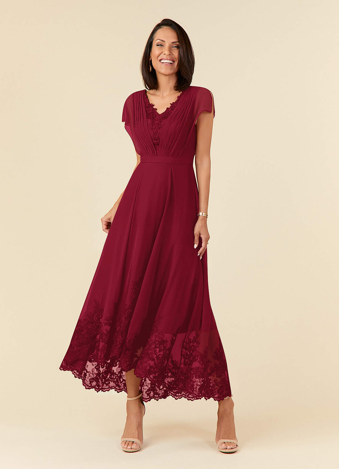 Azazie Palana Mother of the Bride Dresses Burgundy A-Line Lace Chiffon Dress image1