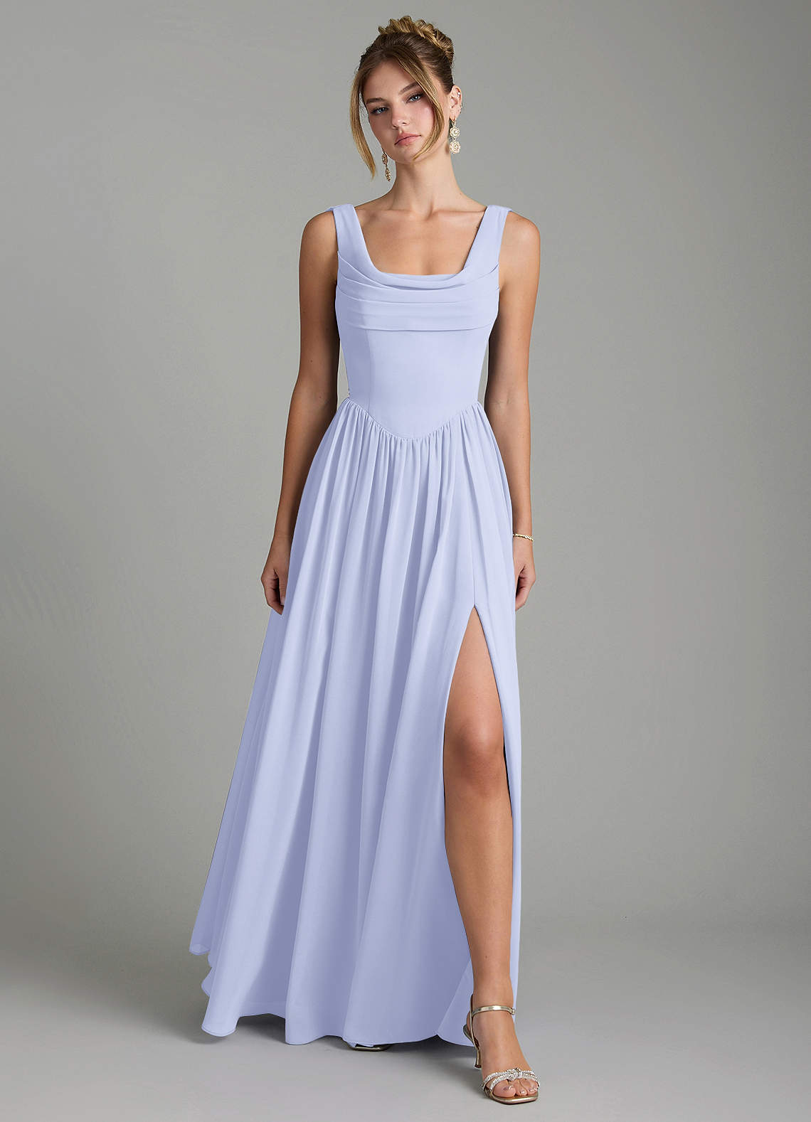 fino lavender bridesmaid dresses Lilac Satin Bridesmaid Dresses Flutter sleeves V Neck – BRIDALVENUS main image 1