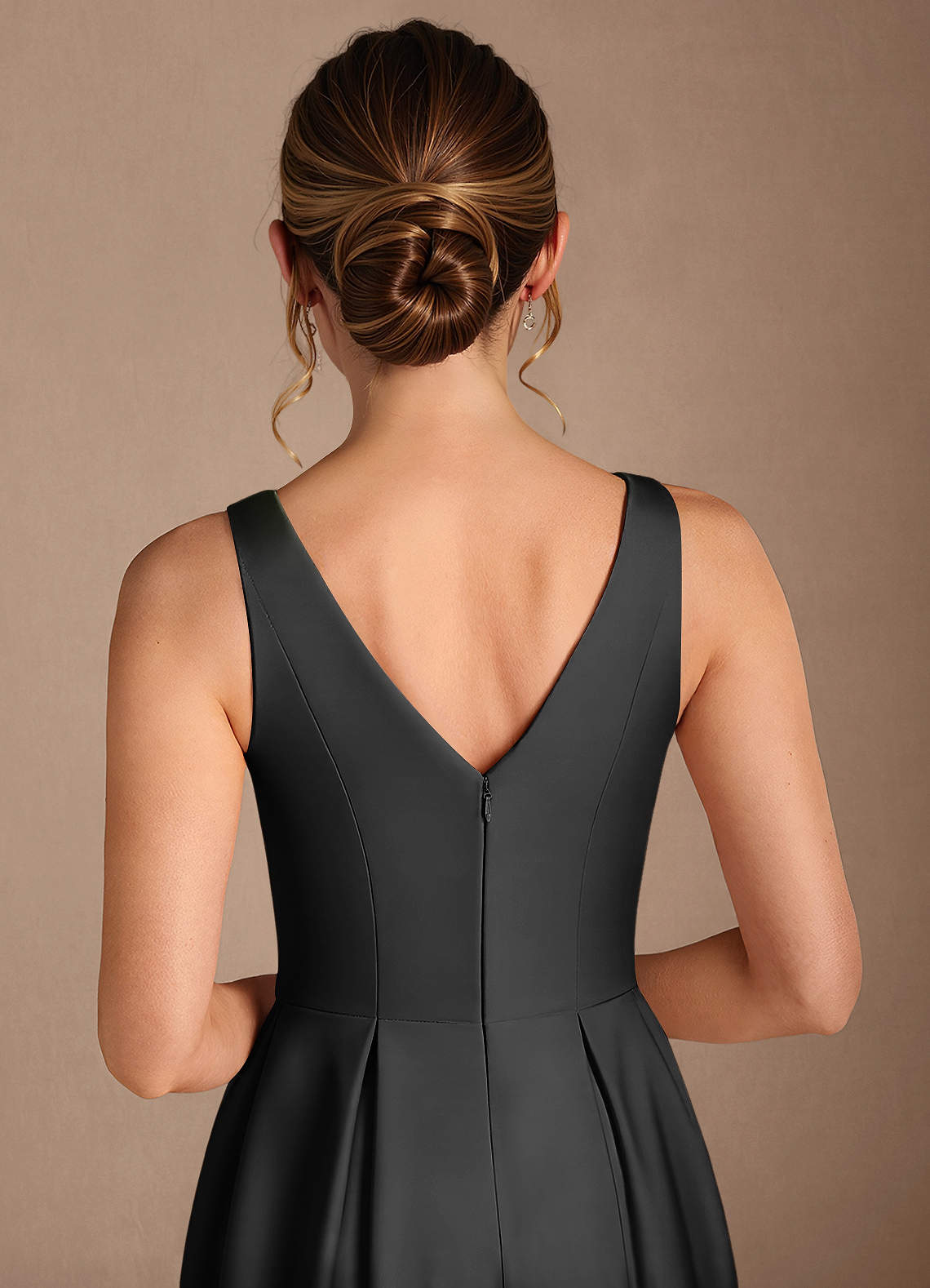Azazie Fulton Abiti per la Madre della Sposa Abito A-Line in Raso Elasticizzato Plissettato Nero image5