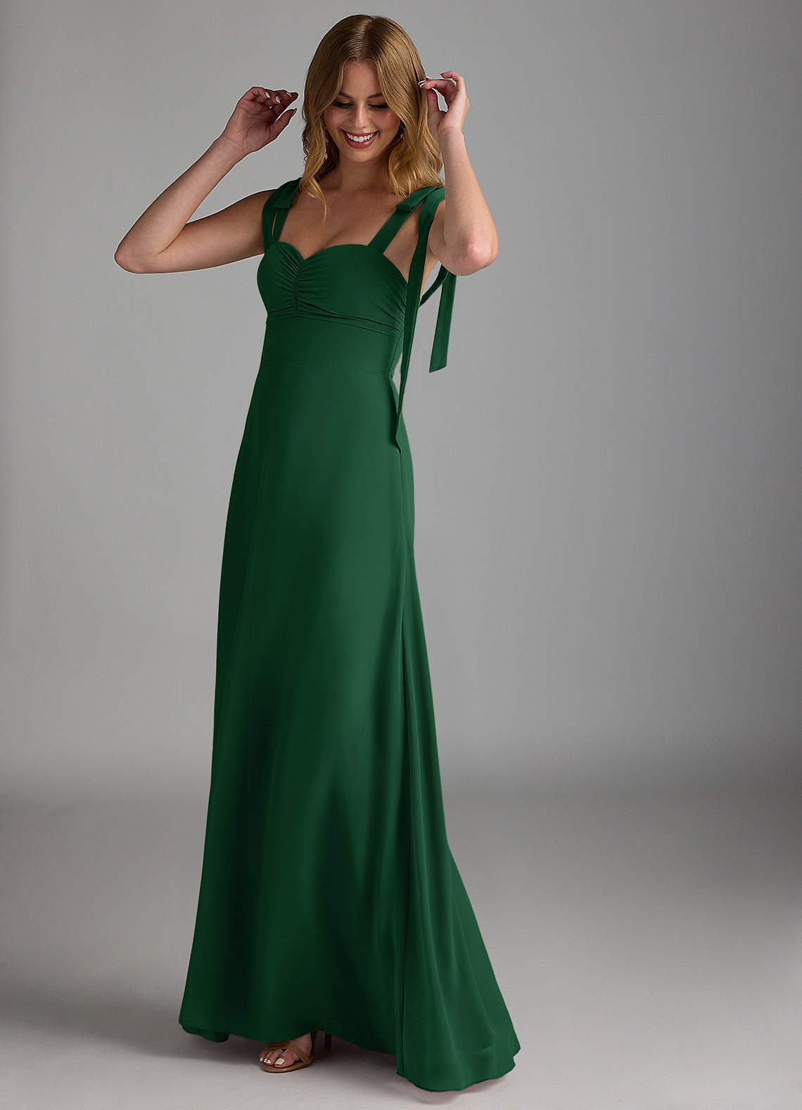 Azazie Lizet Bridesmaid Dresses Dark Green A-Line Sweetheart Neckline Chiffon Dress image1
