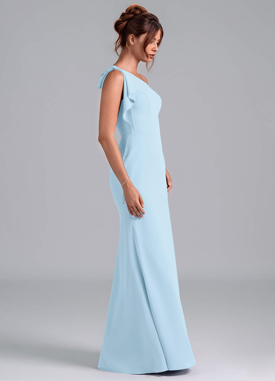 Azazie Rinna Bridesmaid Dresses Sky Blue Mermaid One Shoulder Chiffon Dress image4