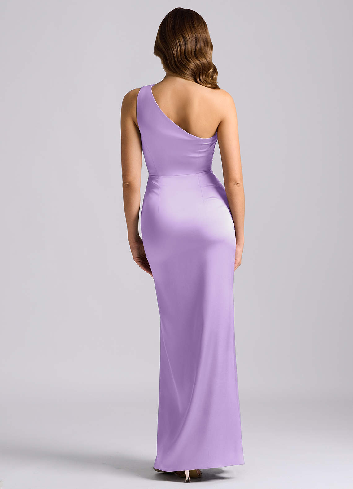 Azazie Akilah Bridesmaid Dresses Lilac Mermaid One Shoulder Stretch Satin Dress image1