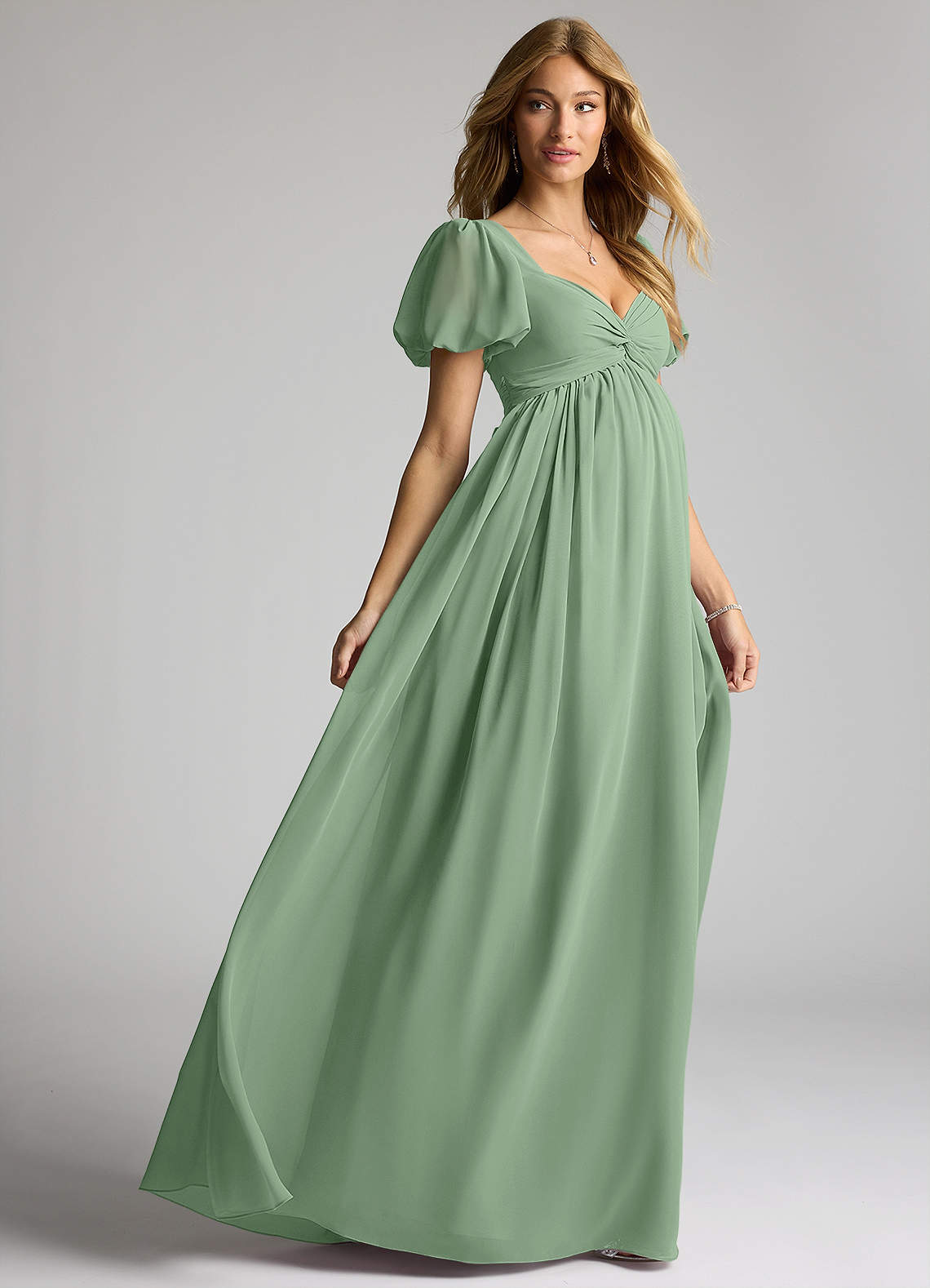 Azazie Madisynn Brudepigekjoler til gravide Sløjfe Chiffon Gulv-længde Kjole image3